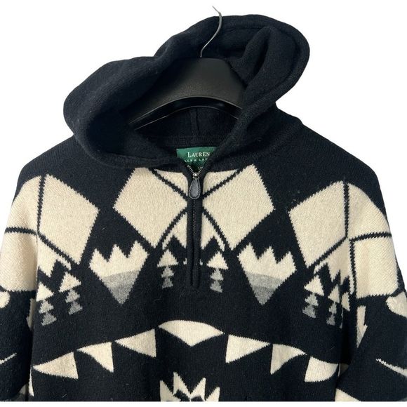 Vintage Ralph Lauren Sweater Lambswool Southwestern Hooded Black Size Medium - Picture 7 of 12